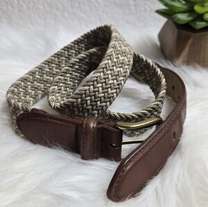 Land's End Men's Brown and Tan Woven Leather Belt, Size 36
